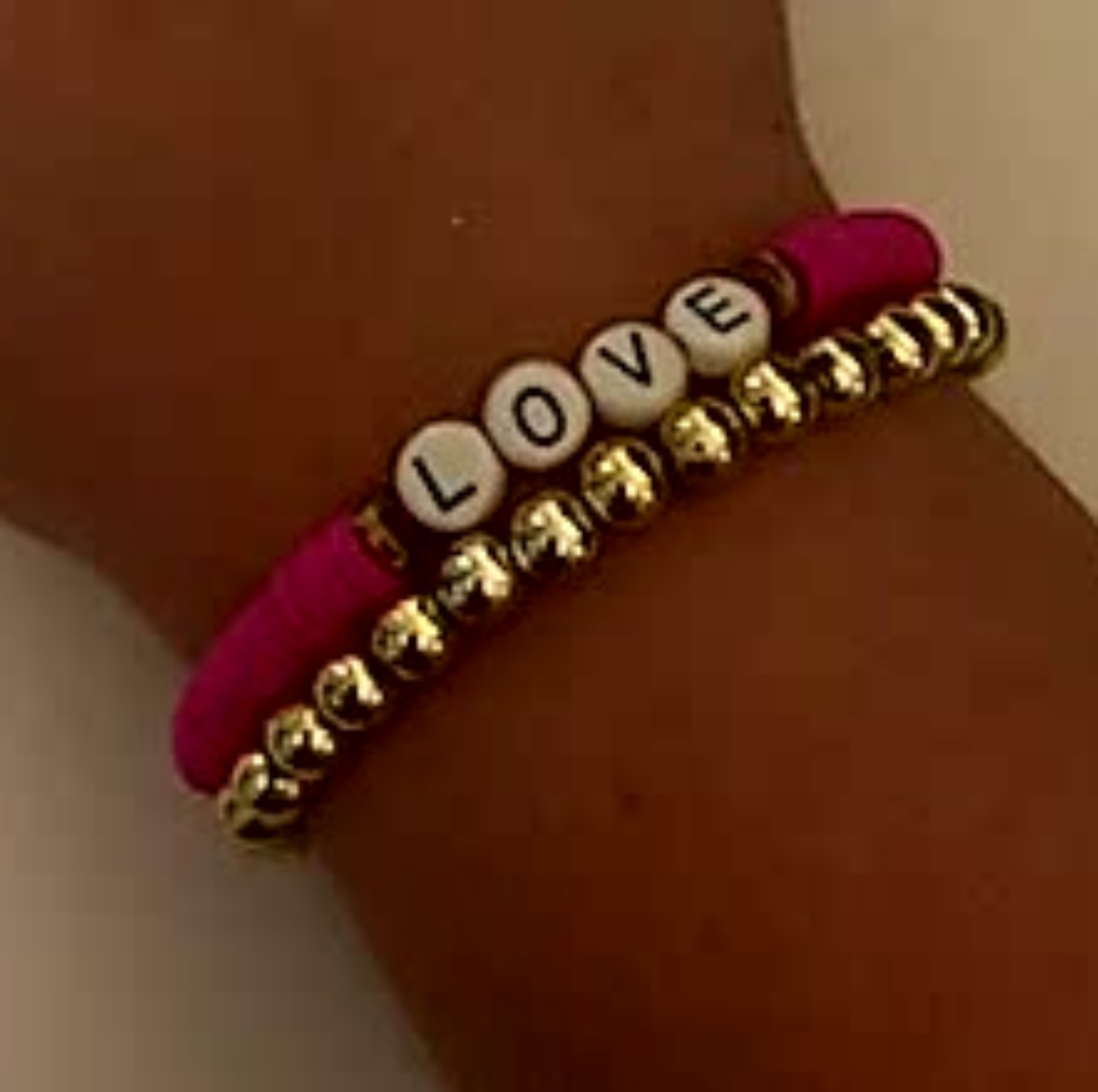 2 stacked beaded bracelets